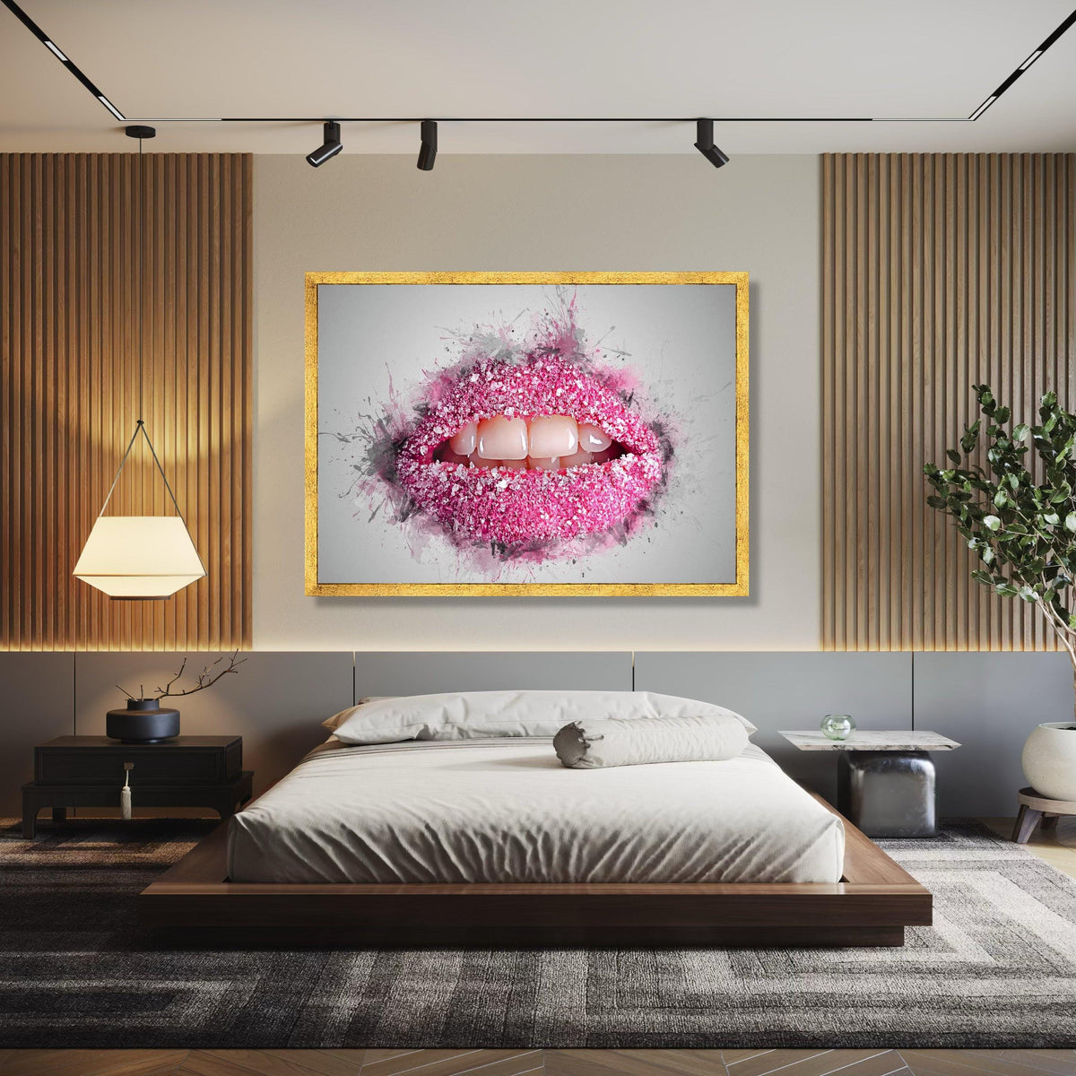 Pink Sugar Lips Canvas Wall Art, Modern Glamour Lip Art, Bold Cosmetic Decoration, Abstract Makeup Canvas, Gift Art, Home Decor, Print
