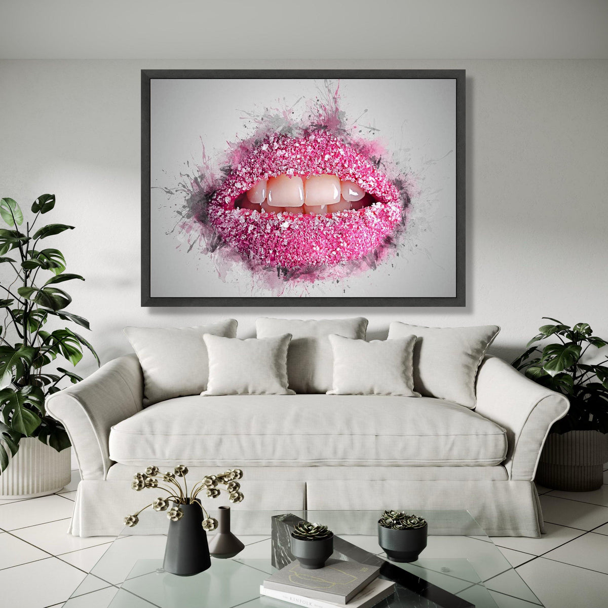 Pink Sugar Lips Canvas Wall Art, Modern Glamour Lip Art, Bold Cosmetic Decoration, Abstract Makeup Canvas, Gift Art, Home Decor, Print