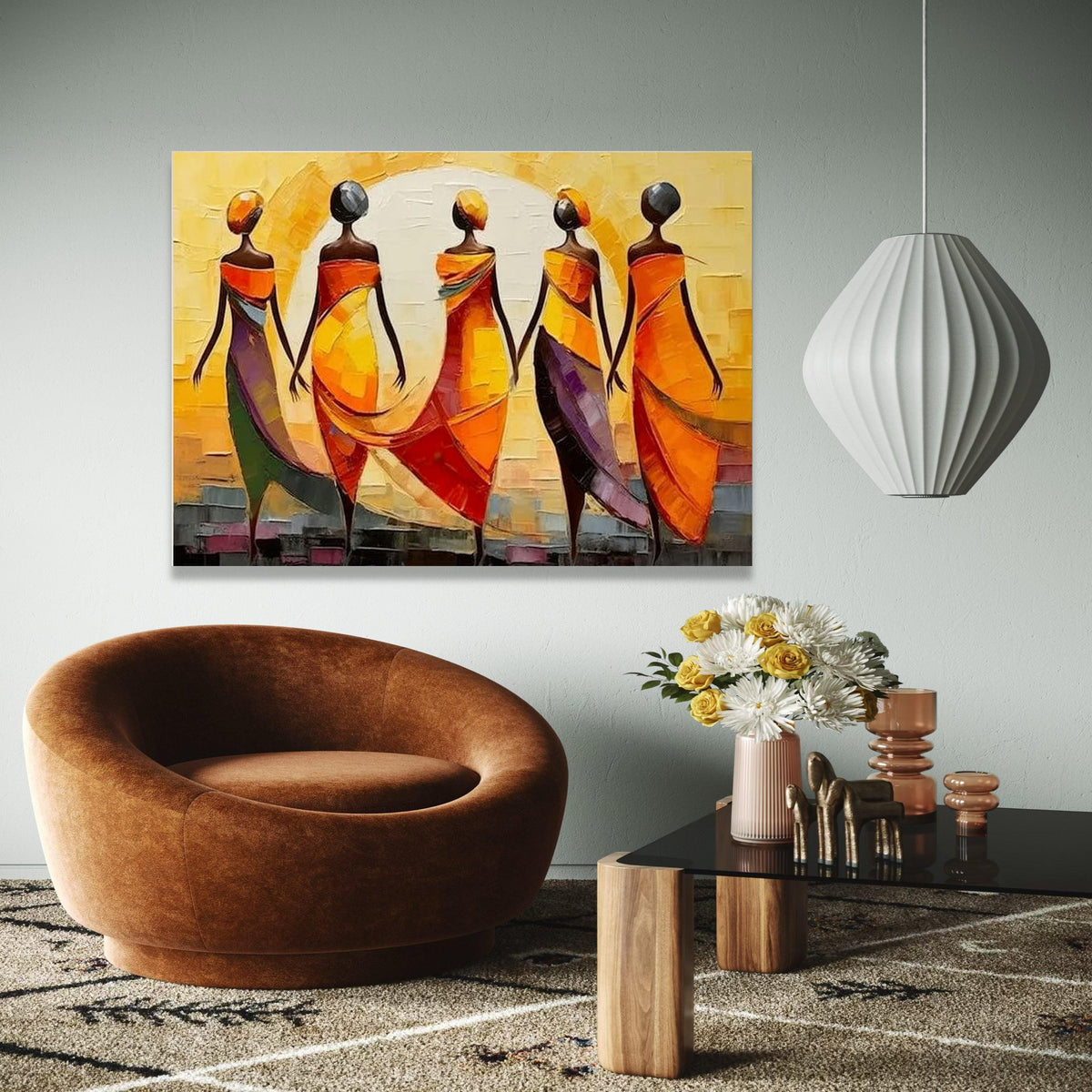 Vibrant African Women Canvas, Colorful Abstract Figures Wall Art, Ethnic Home Decor, Modern Canvas Painting, Gift Art, Home Decor, Print