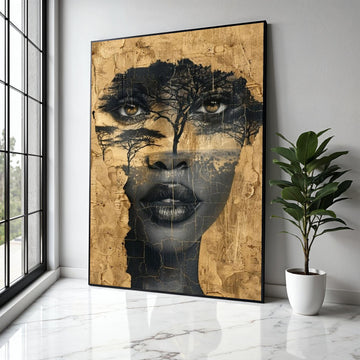 African Woman Face Canvas, Tree Silhouette Wall Art, Ethnic Portrait Canvas, Abstract Nature Art, Modern Home Gift Art, Home Decor, Print