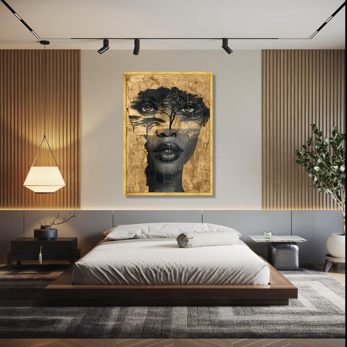 African Woman Face Canvas, Tree Silhouette Wall Art, Ethnic Portrait Canvas, Abstract Nature Art, Modern Home Gift Art, Home Decor, Print