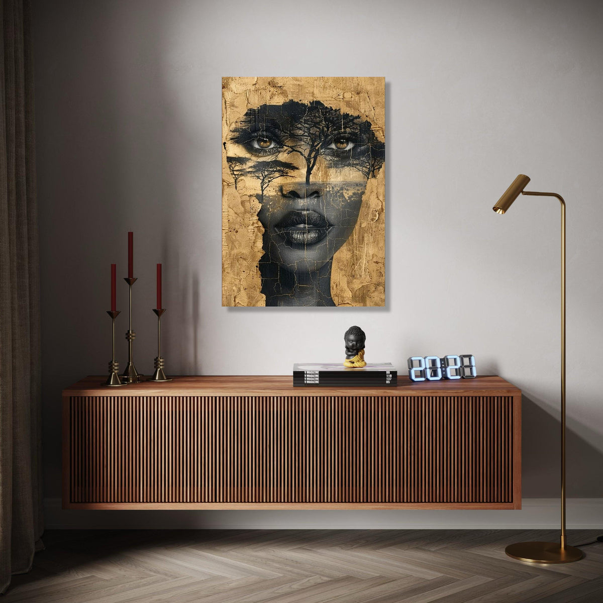 African Woman Face Canvas, Tree Silhouette Wall Art, Ethnic Portrait Canvas, Abstract Nature Art, Modern Home Gift Art, Home Decor, Print
