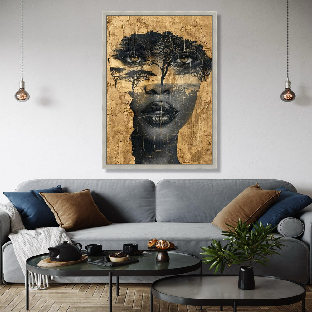 African Woman Face Canvas, Tree Silhouette Wall Art, Ethnic Portrait Canvas, Abstract Nature Art, Modern Home Gift Art, Home Decor, Print