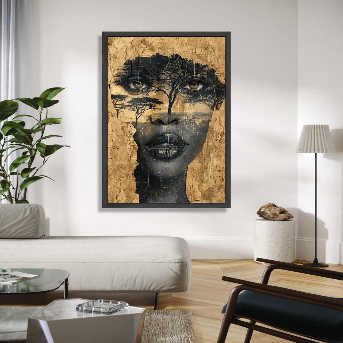 African Woman Face Canvas, Tree Silhouette Wall Art, Ethnic Portrait Canvas, Abstract Nature Art, Modern Home Gift Art, Home Decor, Print