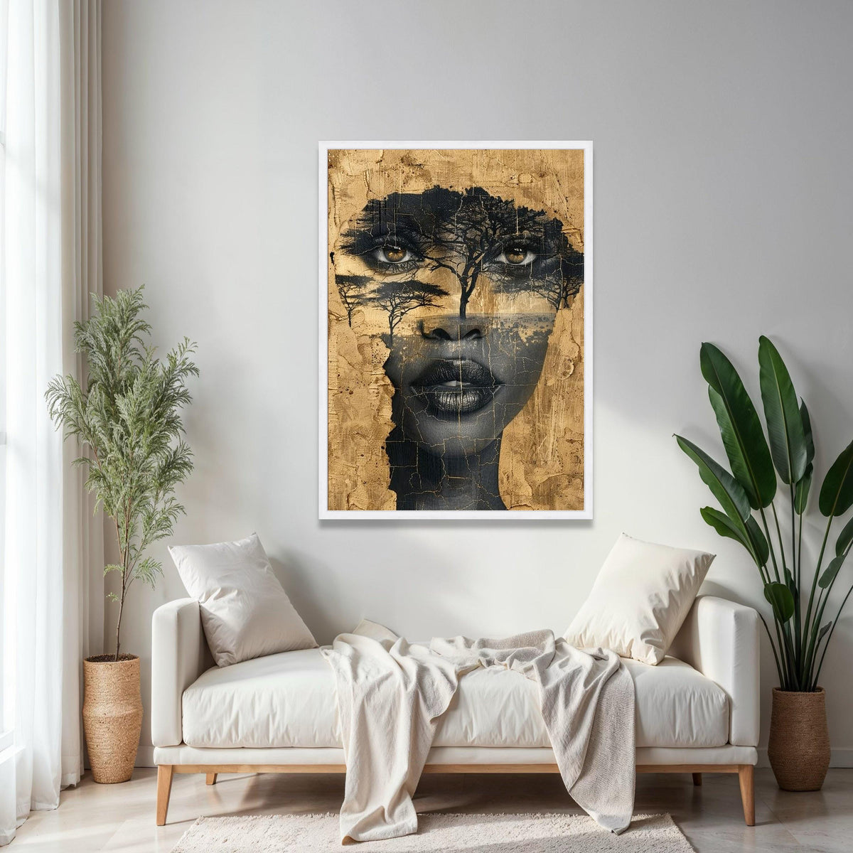 African Woman Face Canvas, Tree Silhouette Wall Art, Ethnic Portrait Canvas, Abstract Nature Art, Modern Home Gift Art, Home Decor, Print