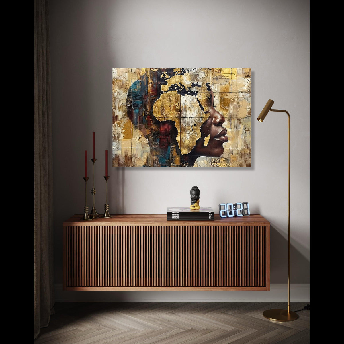 African Continent Silhouette, Abstract Face Canvas, Gold Wall Art, Cultural Home Decor, Modern Canvas Painting, Gift Art, Home Decor, Print