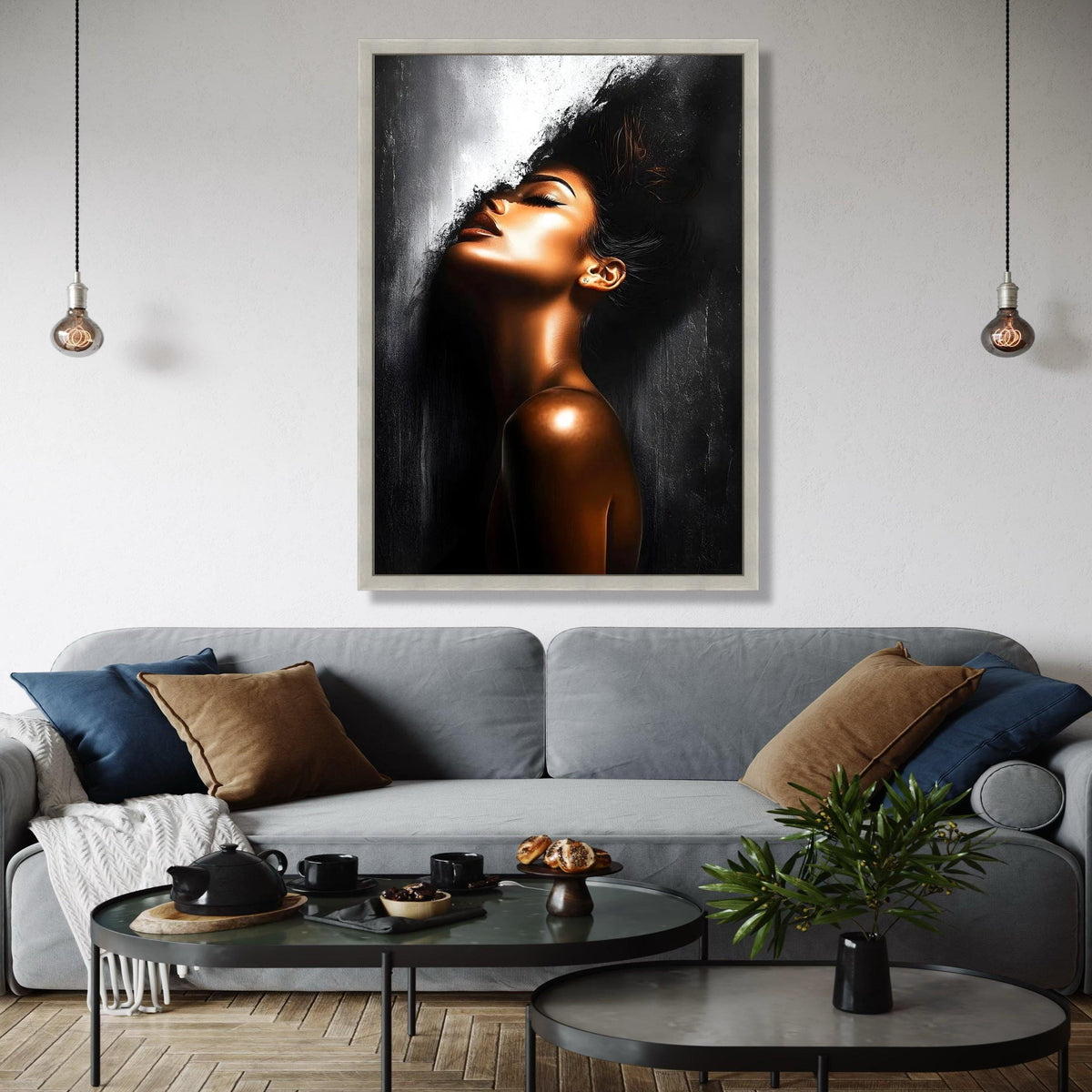 Elegant Female Portrait Canvas, Modern Abstract Woman Art, Black and Gold Wall Decor, Contemporary Canvas Wall Gift Art, Home Decor, Print