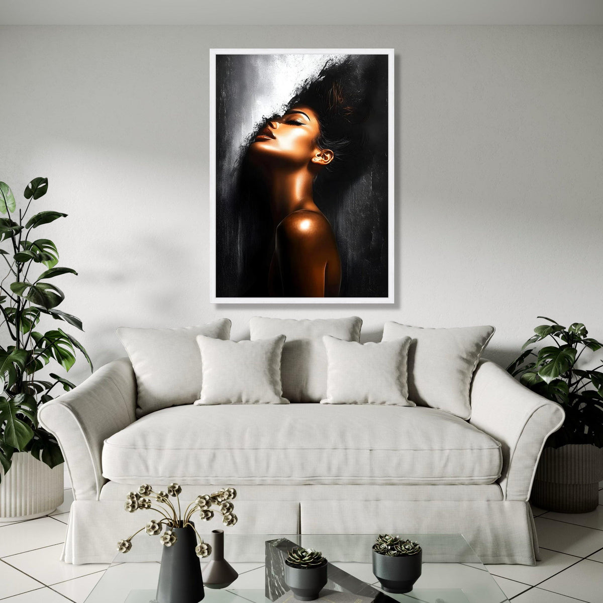 Elegant Female Portrait Canvas, Modern Abstract Woman Art, Black and Gold Wall Decor, Contemporary Canvas Wall Gift Art, Home Decor, Print