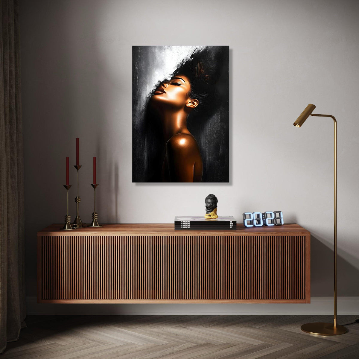 Elegant Female Portrait Canvas, Modern Abstract Woman Art, Black and Gold Wall Decor, Contemporary Canvas Wall Gift Art, Home Decor, Print