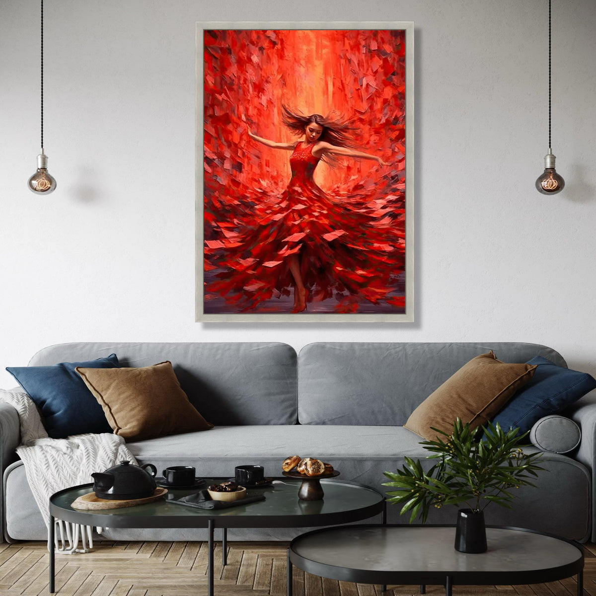 Vibrant Red Dress Dancing Woman Canvas, Flamenco Style Wall Art, Abstract Movement Painting, Dynamic Home Decor, Gift Art, Home Decor, Print