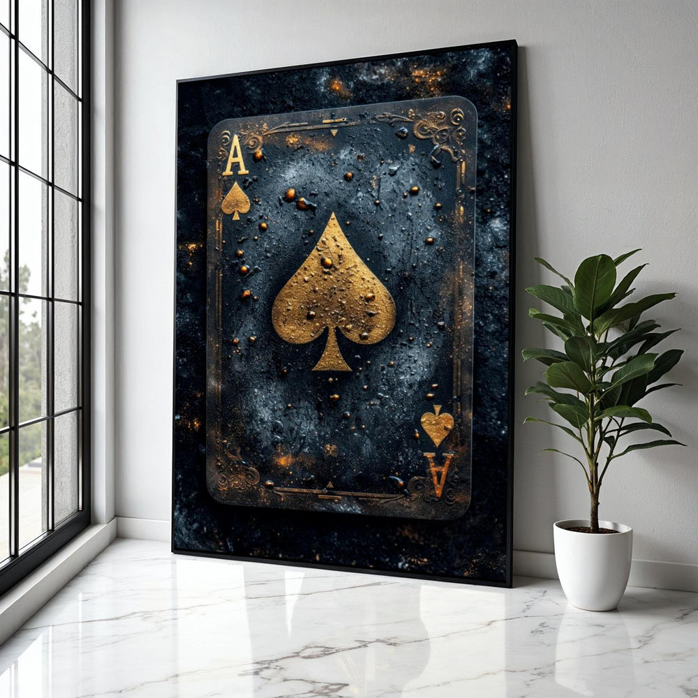Ace of Spades Canvas Wall Art, Vintage Playing Card Design, Gold and Black Game Room Decor, Modern Casino Wall Gift Art, Home Decor, Print