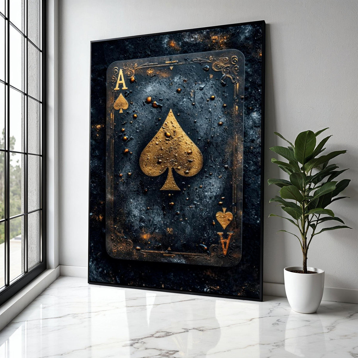 Ace of Spades Canvas Wall Art, Vintage Playing Card Design, Gold and Black Game Room Decor, Modern Casino Wall Gift Art, Home Decor, Print
