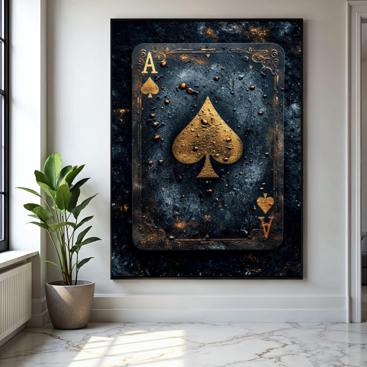 Ace of Spades Canvas Wall Art, Vintage Playing Card Design, Gold and Black Game Room Decor, Modern Casino Wall Gift Art, Home Decor, Print