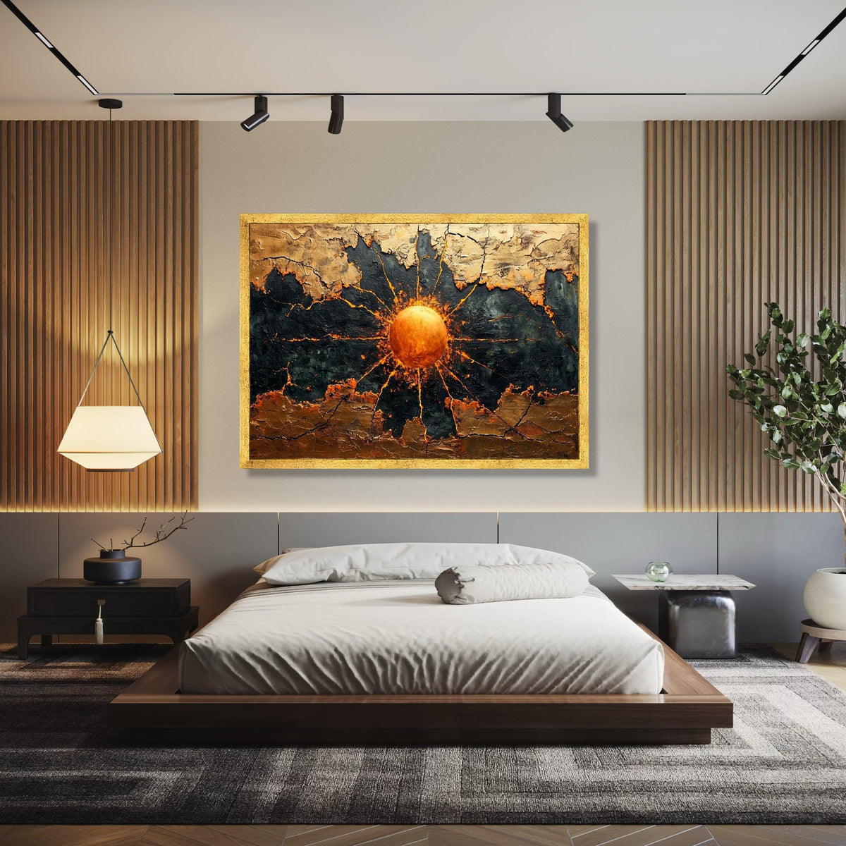 Abstract Sunburst Canvas Wall Art, Golden Orb, Contemporary Metallic Home Decor, Modern Abstract Canvas Painting Gift Art, Home Decor, Print