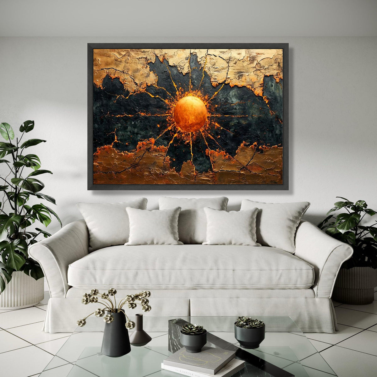 Abstract Sunburst Canvas Wall Art, Golden Orb, Contemporary Metallic Home Decor, Modern Abstract Canvas Painting Gift Art, Home Decor, Print