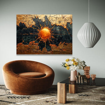 Abstract Sunburst Canvas Wall Art, Golden Orb, Contemporary Metallic Home Decor, Modern Abstract Canvas Painting Gift Art, Home Decor, Print