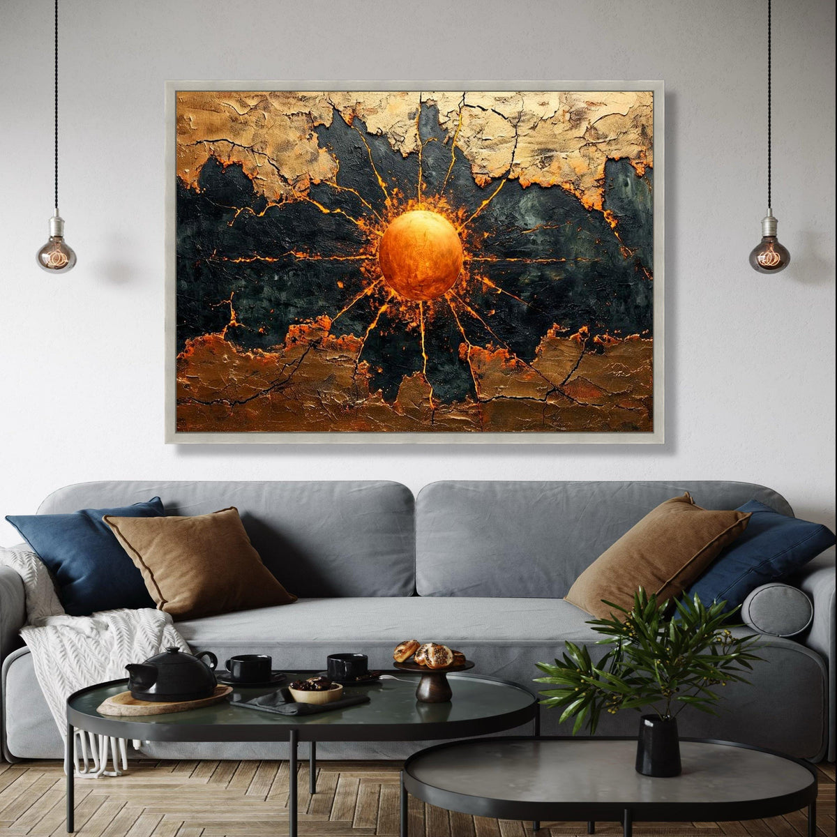 Abstract Sunburst Canvas Wall Art, Golden Orb, Contemporary Metallic Home Decor, Modern Abstract Canvas Painting Gift Art, Home Decor, Print