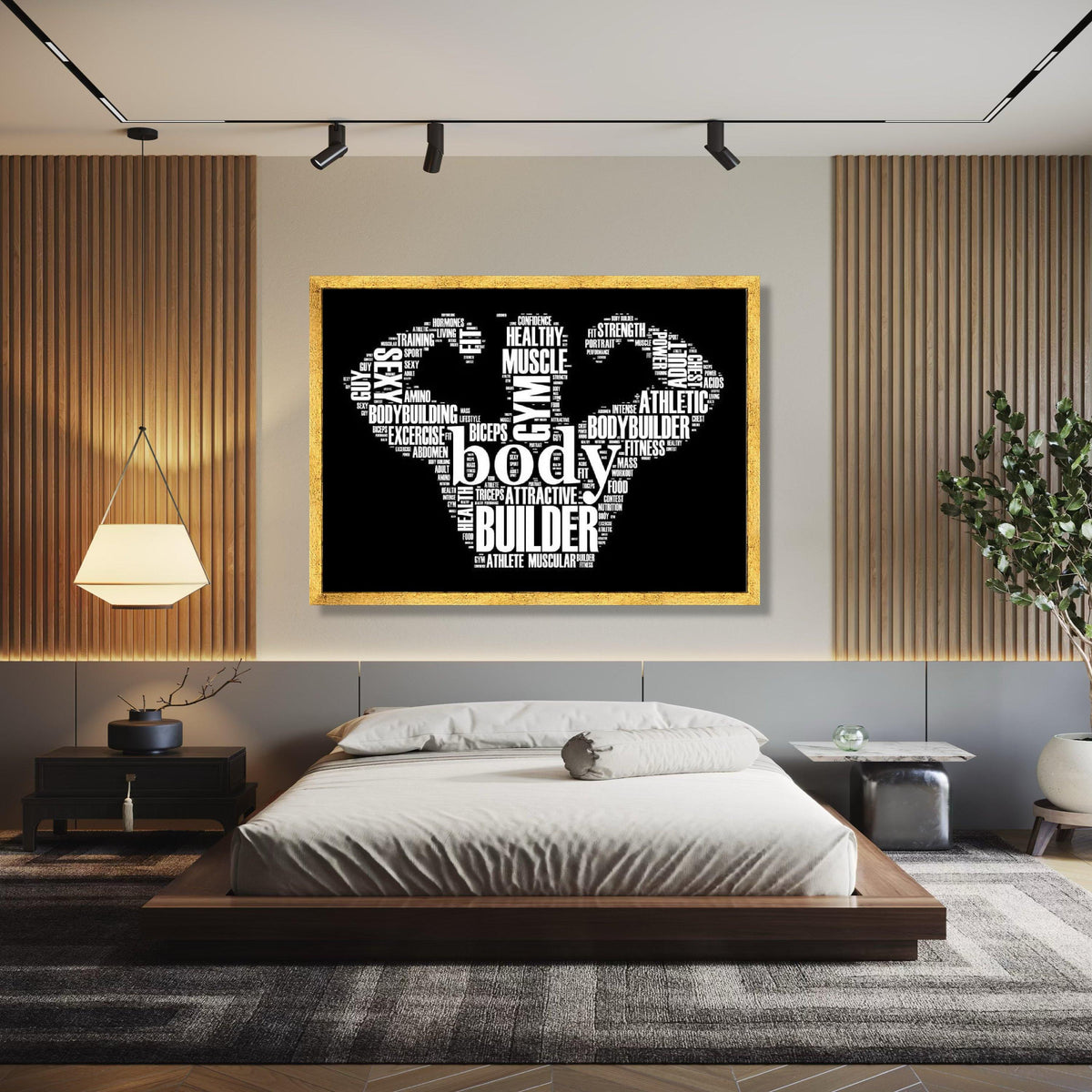 Bodybuilder Typography Art Canvas, Fitness Motivation Wall Decor, Gym Word Cloud Canvas, Muscular Athlete Home Gift Art, Home Decor, Print