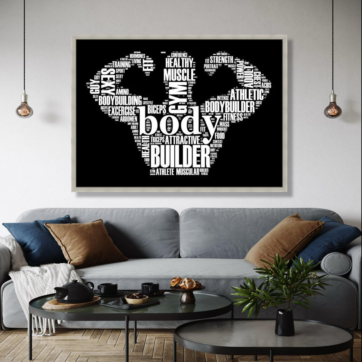 Bodybuilder Typography Art Canvas, Fitness Motivation Wall Decor, Gym Word Cloud Canvas, Muscular Athlete Home Gift Art, Home Decor, Print