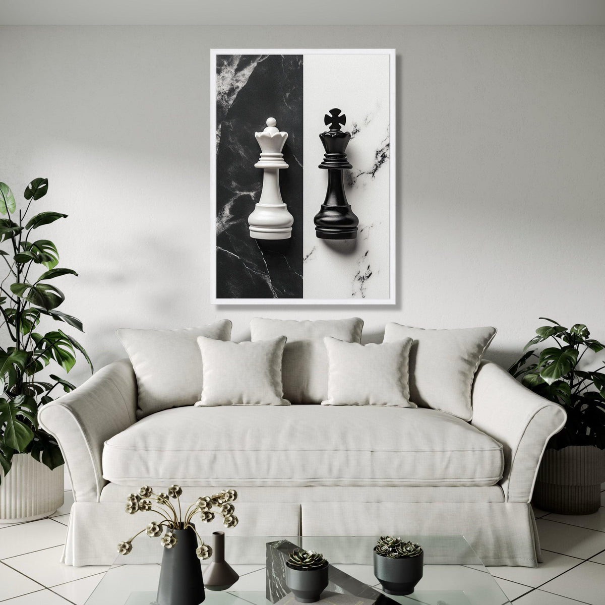 Black and White Chess Kings Canvas Wall Art, Monochrome Chess Piece Decor, Modern Game Room Decoration, Gift Art, Home Decor, Print