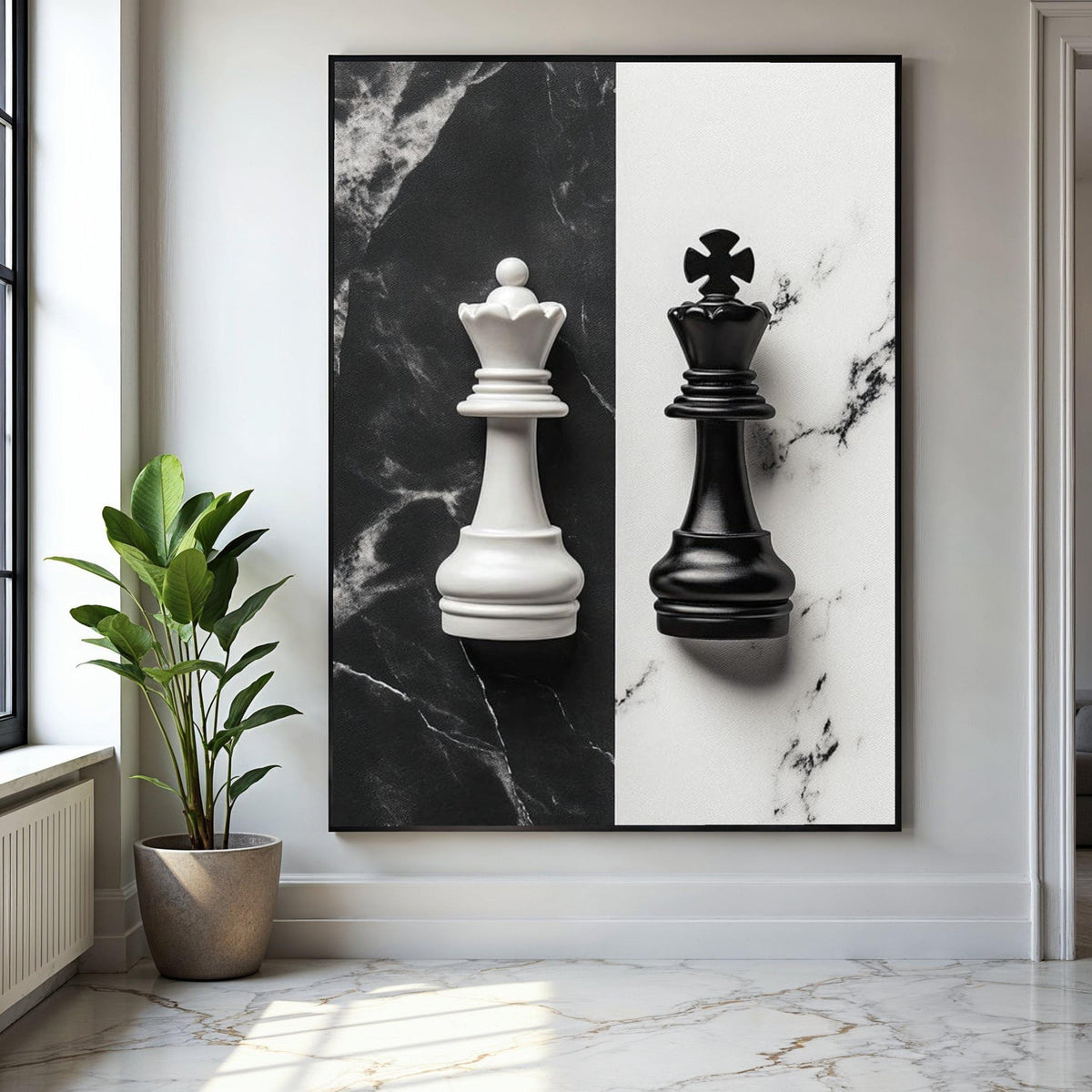 Black and White Chess Kings Canvas Wall Art, Monochrome Chess Piece Decor, Modern Game Room Decoration, Gift Art, Home Decor, Print