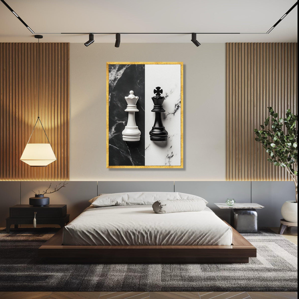 Black and White Chess Kings Canvas Wall Art, Monochrome Chess Piece Decor, Modern Game Room Decoration, Gift Art, Home Decor, Print