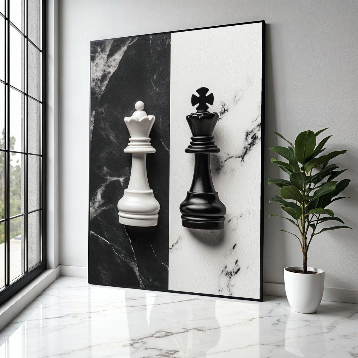 Black and White Chess Kings Canvas Wall Art, Monochrome Chess Piece Decor, Modern Game Room Decoration, Gift Art, Home Decor, Print