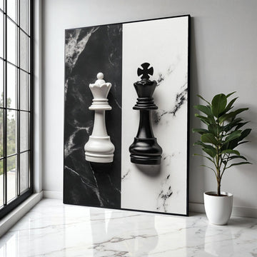 Black and White Chess Kings Canvas Wall Art, Monochrome Chess Piece Decor, Modern Game Room Decoration, Gift Art, Home Decor, Print