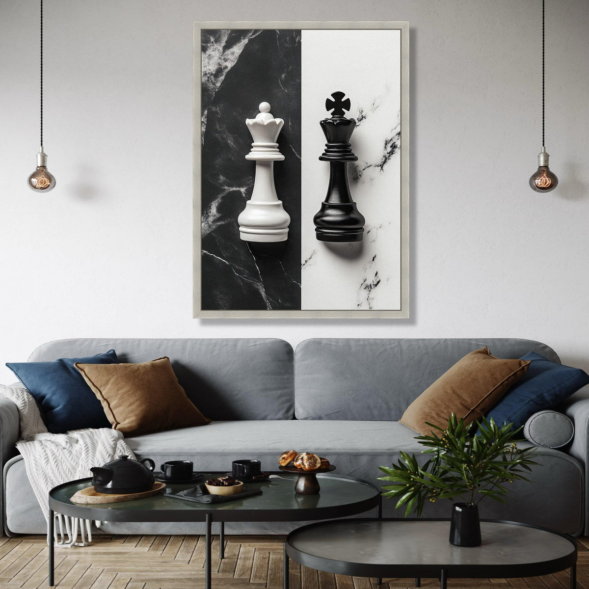 Black and White Chess Kings Canvas Wall Art, Monochrome Chess Piece Decor, Modern Game Room Decoration, Gift Art, Home Decor, Print