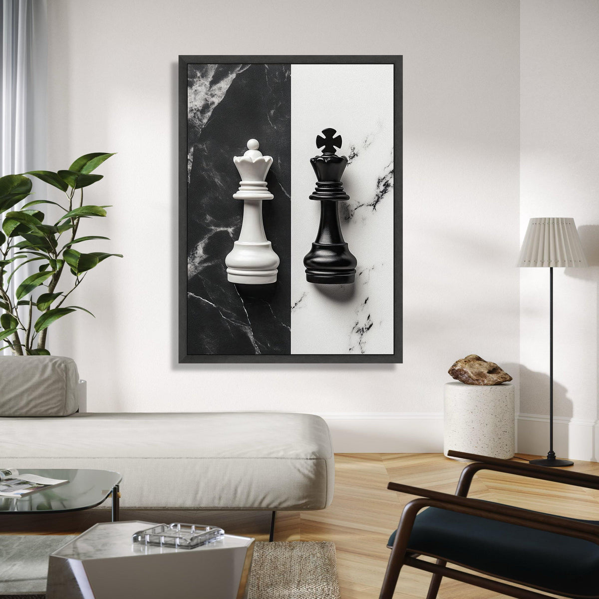 Black and White Chess Kings Canvas Wall Art, Monochrome Chess Piece Decor, Modern Game Room Decoration, Gift Art, Home Decor, Print