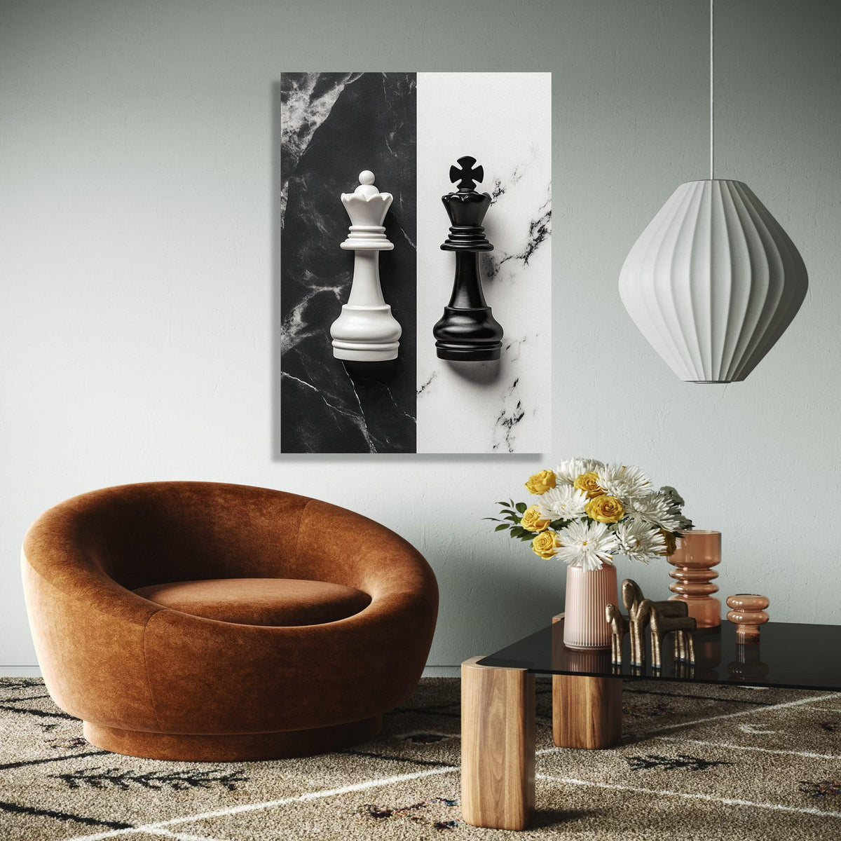 Black and White Chess Kings Canvas Wall Art, Monochrome Chess Piece Decor, Modern Game Room Decoration, Gift Art, Home Decor, Print