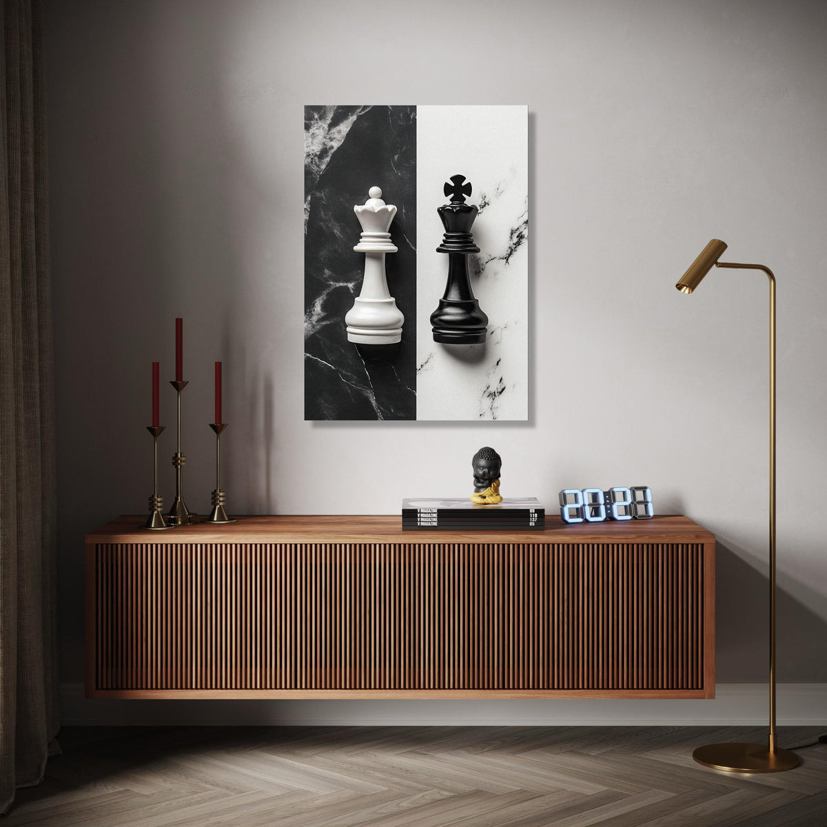 Black and White Chess Kings Canvas Wall Art, Monochrome Chess Piece Decor, Modern Game Room Decoration, Gift Art, Home Decor, Print