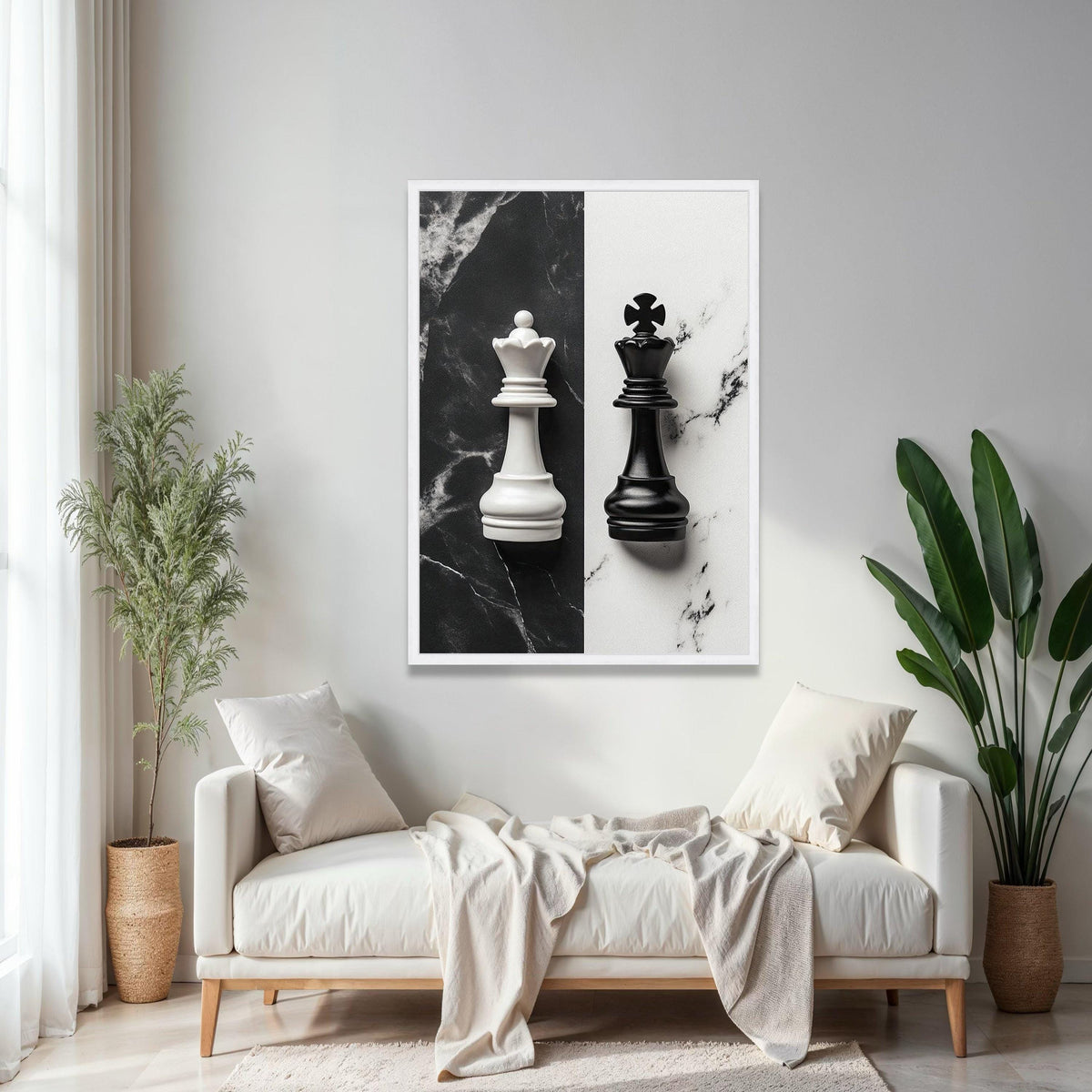Black and White Chess Kings Canvas Wall Art, Monochrome Chess Piece Decor, Modern Game Room Decoration, Gift Art, Home Decor, Print