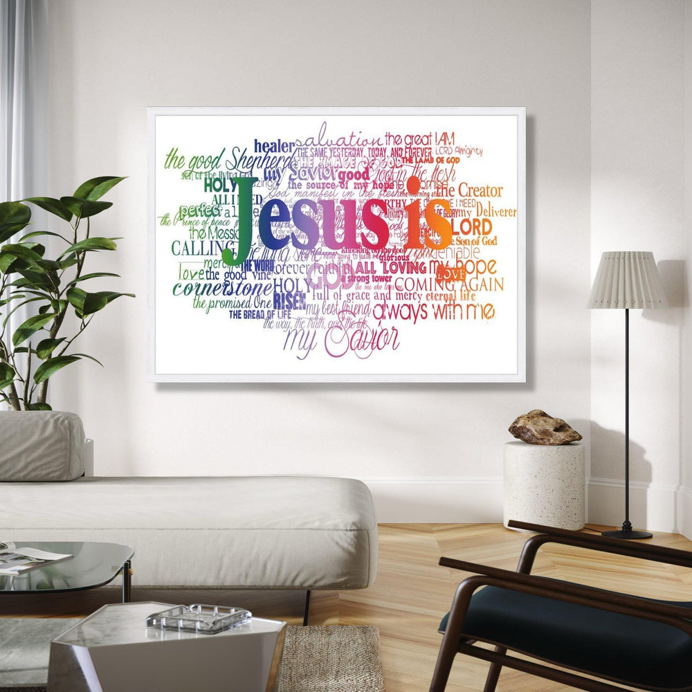Jesus Is Inspirational Word Art Canvas, Christian Scripture Wall Decor, Religious Faith Typography, Bible Verse Gift Art, Home Decor, Print