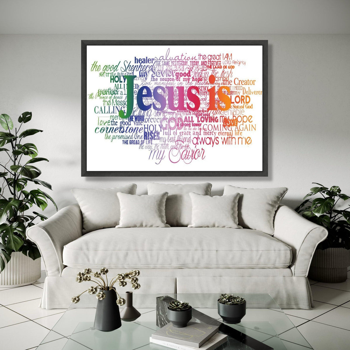 Jesus Is Inspirational Word Art Canvas, Christian Scripture Wall Decor, Religious Faith Typography, Bible Verse Gift Art, Home Decor, Print