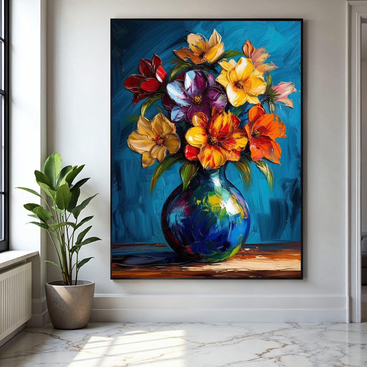 Vibrant Floral Bouquet Canvas, Colorful Flowers Painting, Abstract Vase Wall Art, Flower Canvas, Home Decor Gift Art, Home Decor, Print