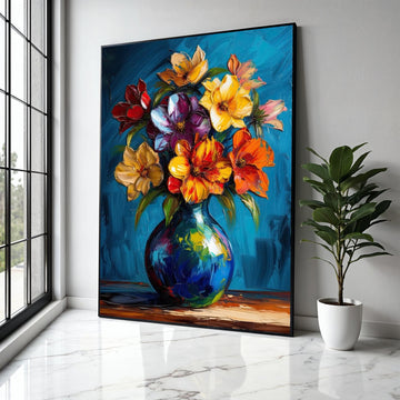 Vibrant Floral Bouquet Canvas, Colorful Flowers Painting, Abstract Vase Wall Art, Flower Canvas, Home Decor Gift Art, Home Decor, Print