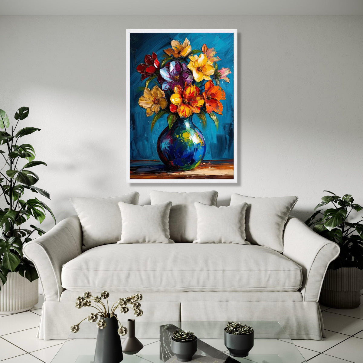 Vibrant Floral Bouquet Canvas, Colorful Flowers Painting, Abstract Vase Wall Art, Flower Canvas, Home Decor Gift Art, Home Decor, Print
