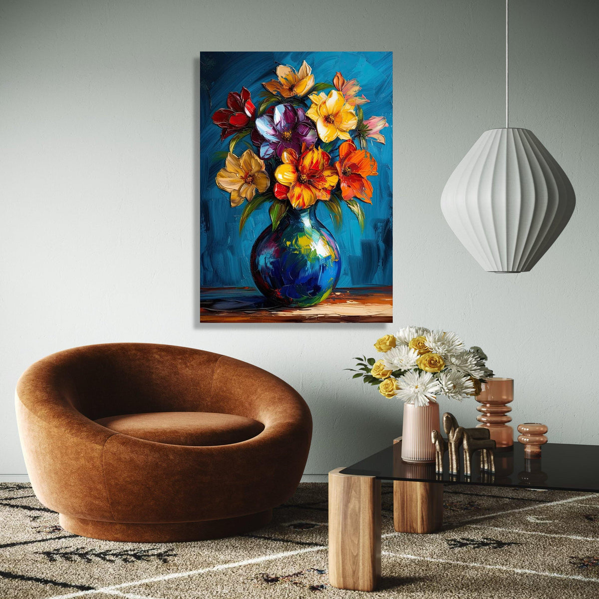 Vibrant Floral Bouquet Canvas, Colorful Flowers Painting, Abstract Vase Wall Art, Flower Canvas, Home Decor Gift Art, Home Decor, Print