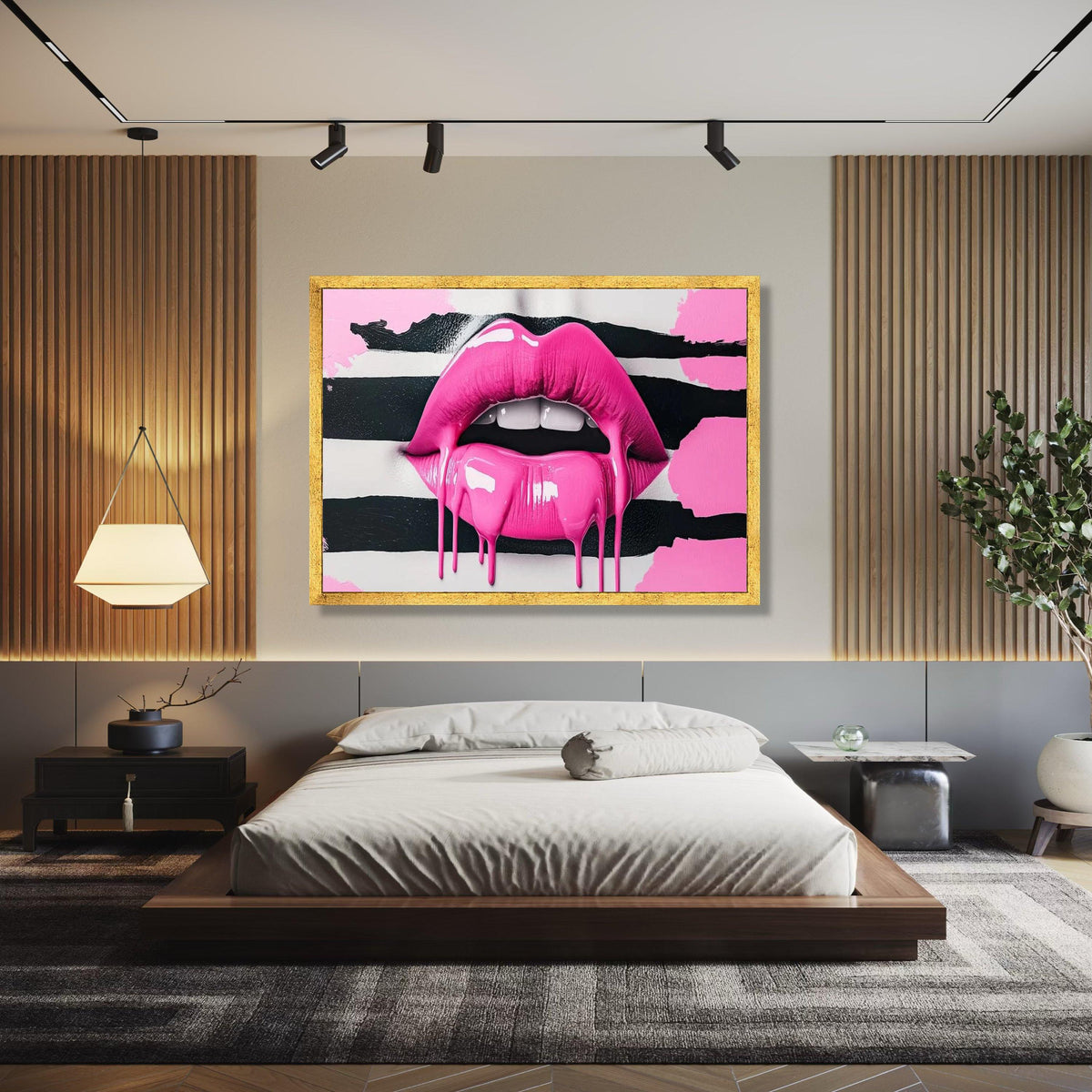 Dripping Pink Lips Canvas Wall Art, Modern Pop Art, Glossy Lip Design, Bold Graffiti Style, Contemporary Home Gift Art, Home Decor, Print