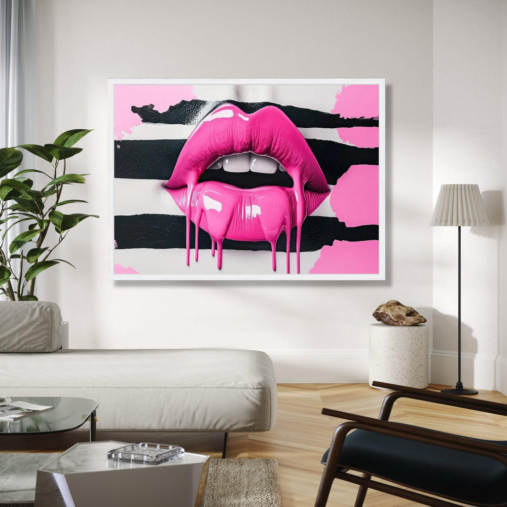 Dripping Pink Lips Canvas Wall Art, Modern Pop Art, Glossy Lip Design, Bold Graffiti Style, Contemporary Home Gift Art, Home Decor, Print