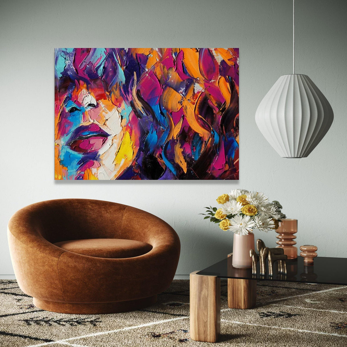 Vibrant Abstract Face Canvas, Colorful Expressionist Wall Art, Modern Painting, Bold Home Decoration, Ready to Gift Art, Home Decor, Print