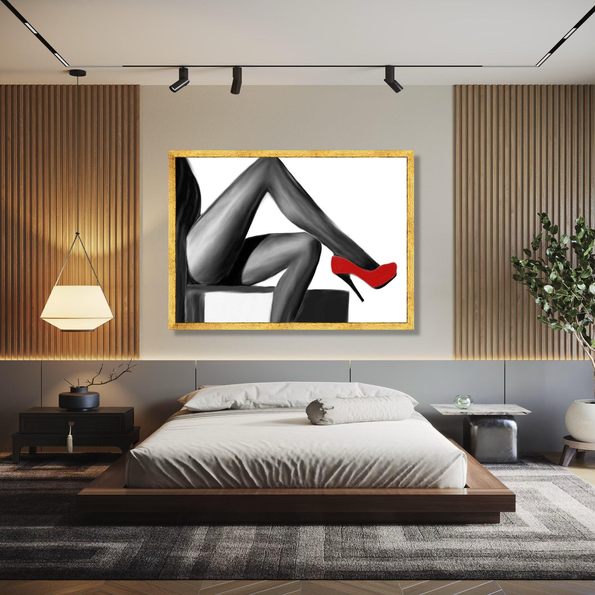 Elegant Woman Legs Canvas Art, Black and White Wall Decor, Red High Heel Shoes, Modern Fashion Canvas, Chic Home Gift Art, Home Decor, Print