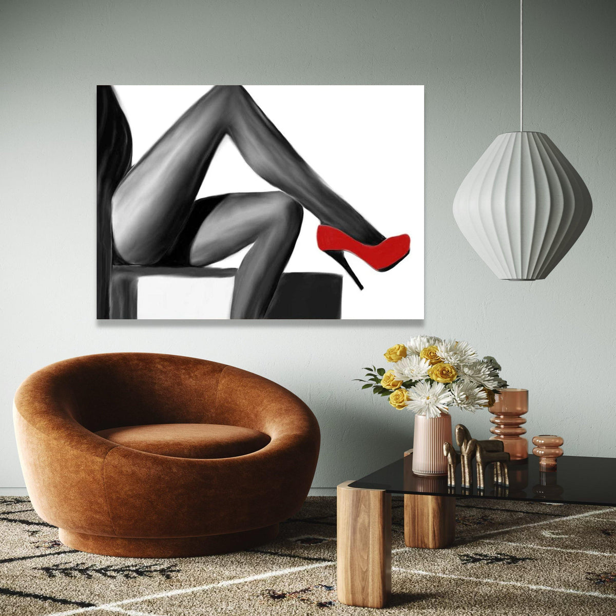Elegant Woman Legs Canvas Art, Black and White Wall Decor, Red High Heel Shoes, Modern Fashion Canvas, Chic Home Gift Art, Home Decor, Print