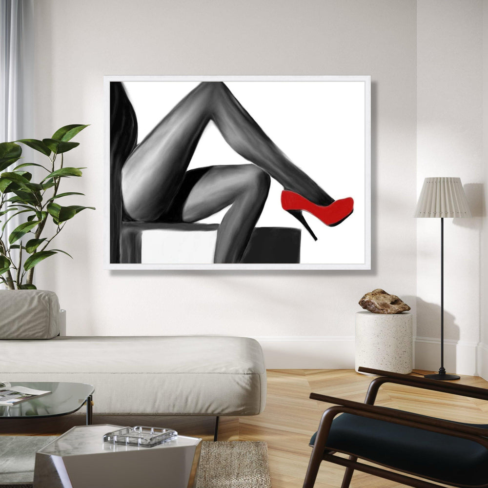Elegant Woman Legs Canvas Art, Black and White Wall Decor, Red High Heel Shoes, Modern Fashion Canvas, Chic Home Gift Art, Home Decor, Print