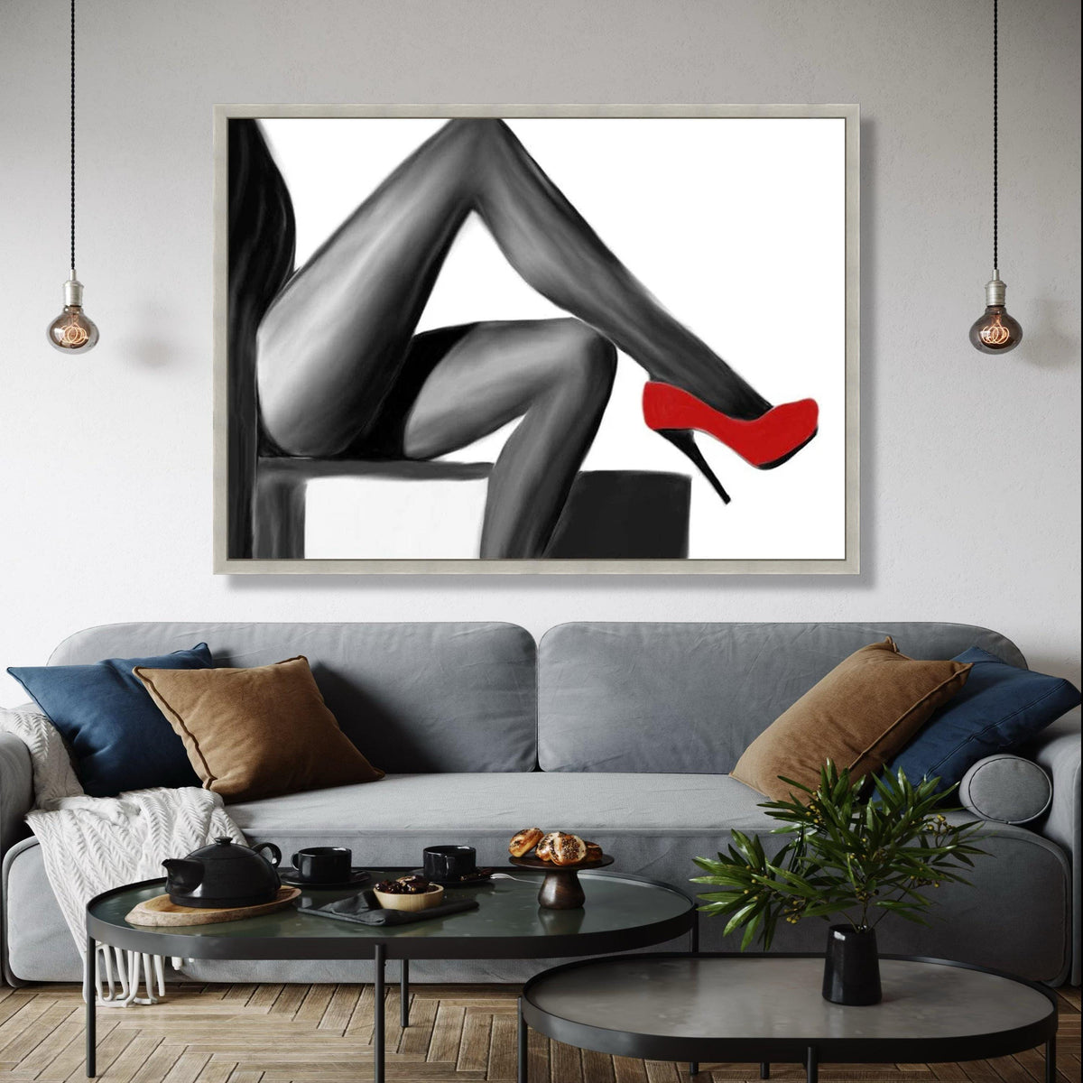 Elegant Woman Legs Canvas Art, Black and White Wall Decor, Red High Heel Shoes, Modern Fashion Canvas, Chic Home Gift Art, Home Decor, Print