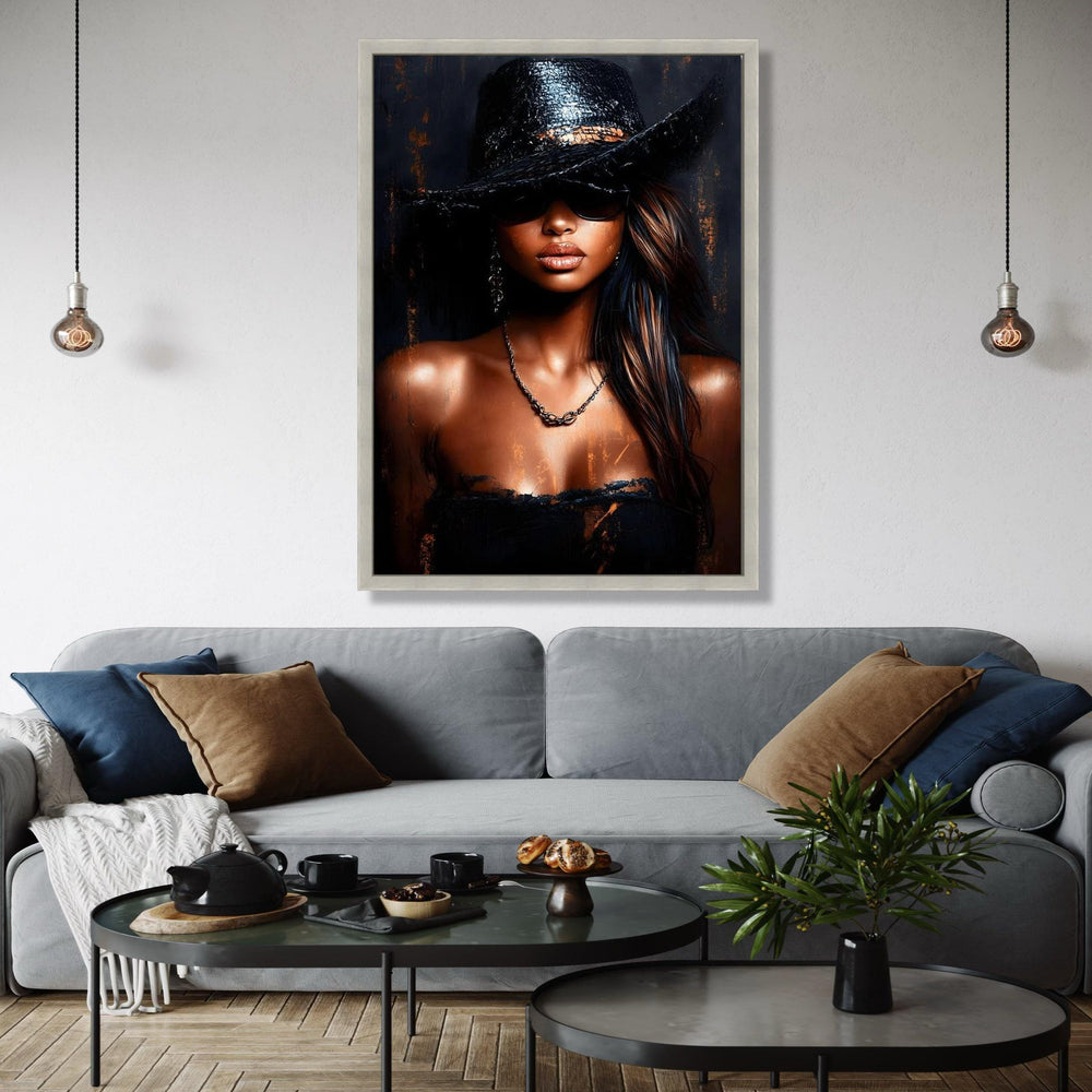 Elegant Woman in Black Hat Canvas, Fashion Portrait Wall Art, Modern Glamour Canvas, Chic Style Decor, Gift Art, Home Decor, Print