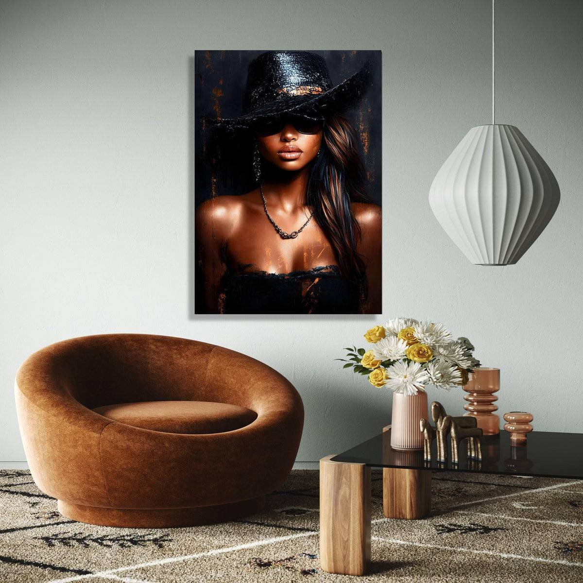 Elegant Woman in Black Hat Canvas, Fashion Portrait Wall Art, Modern Glamour Canvas, Chic Style Decor, Gift Art, Home Decor, Print