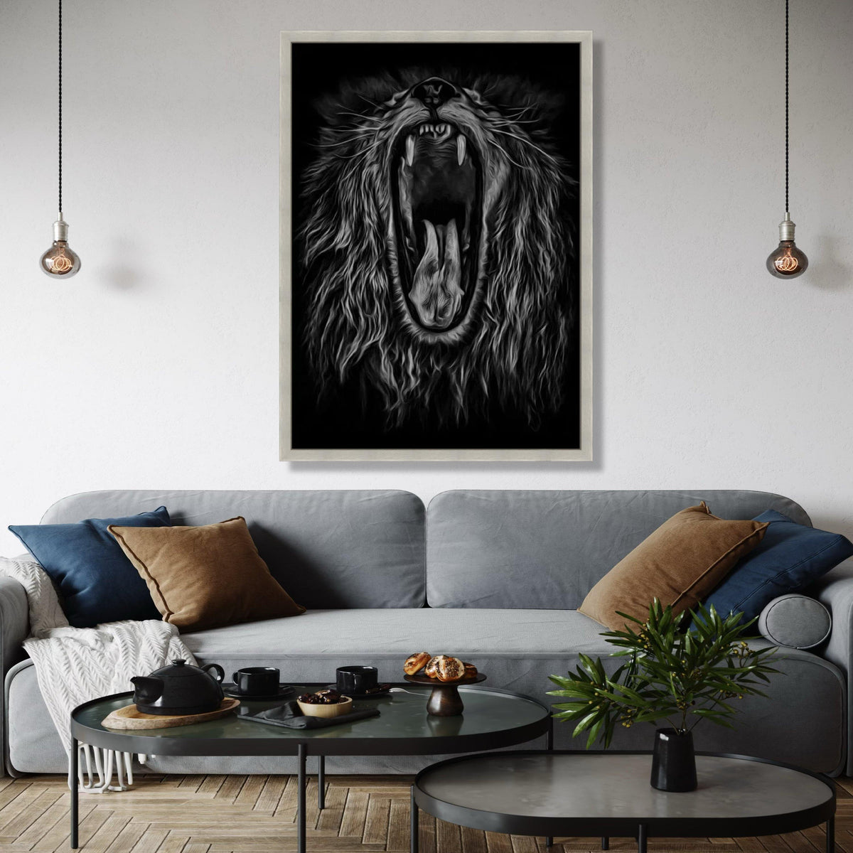 Fierce Roaring Lion Canvas, Black and White Animal Wall Art, Majestic Wildlife Portrait, Bold Safari Decor, Gift Art, Home Decor, Print