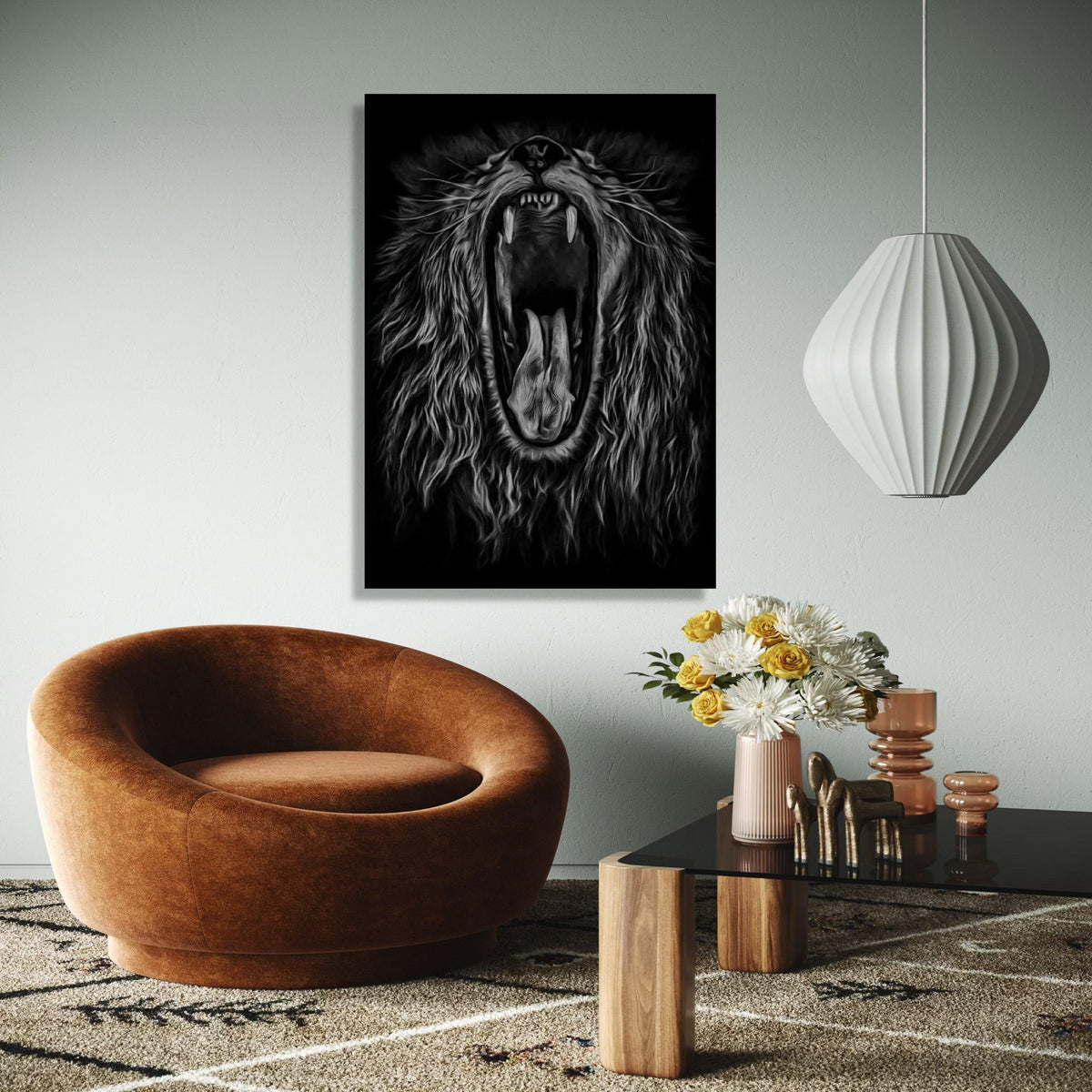 Fierce Roaring Lion Canvas, Black and White Animal Wall Art, Majestic Wildlife Portrait, Bold Safari Decor, Gift Art, Home Decor, Print